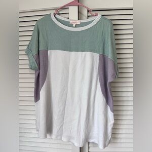Colorblock Women's Top - Green, Purple, and White